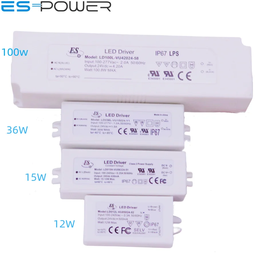 UL CUL 110 to 277 Vac LED power supply 12V 24V 36V 48V dc 1A 1.5A 2A 2.5A 3A  5A  10A 12W 15W 36W 60W 100W 120W 150W led drivers