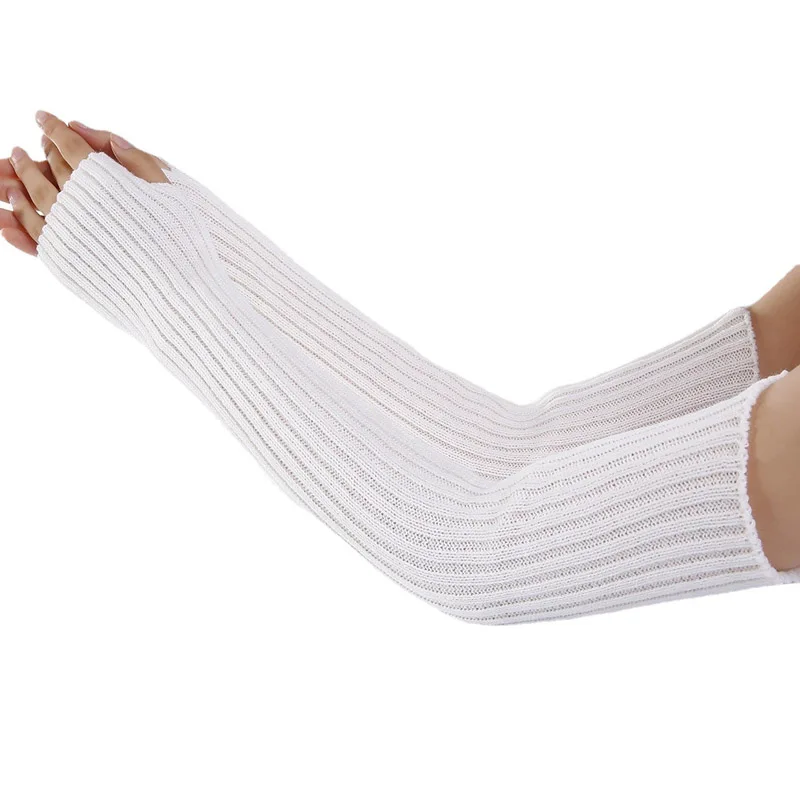 Promotional winter knit long arm warmer fingerless gloves mittens women fashion long sleeve winter gloves