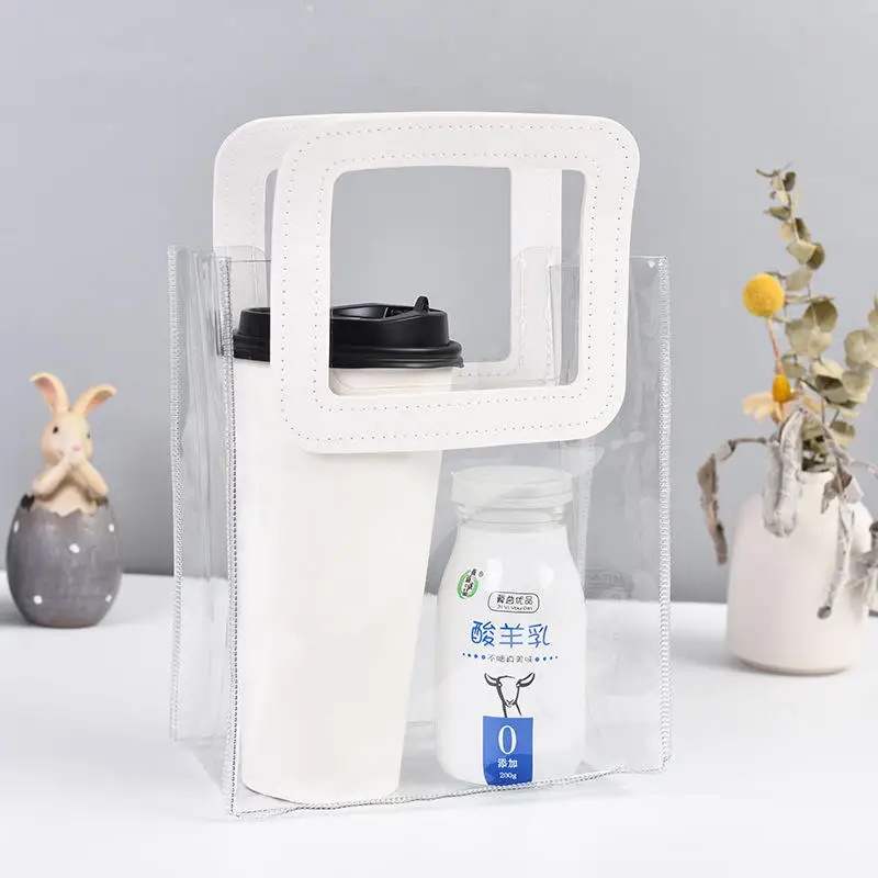 Wholesale Clear Plastic Gift Bags with Leather Handle Reusable Handbag Transparent PVC Plastic Gift Wrap Tote Bag