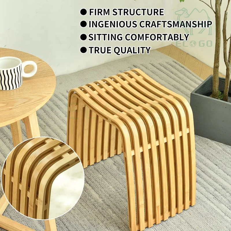 Leisure Natural Bamboo Shower Seat Reusable Shower Stool For Bathroom Well-Designed Changing Shoe Wooden Stool