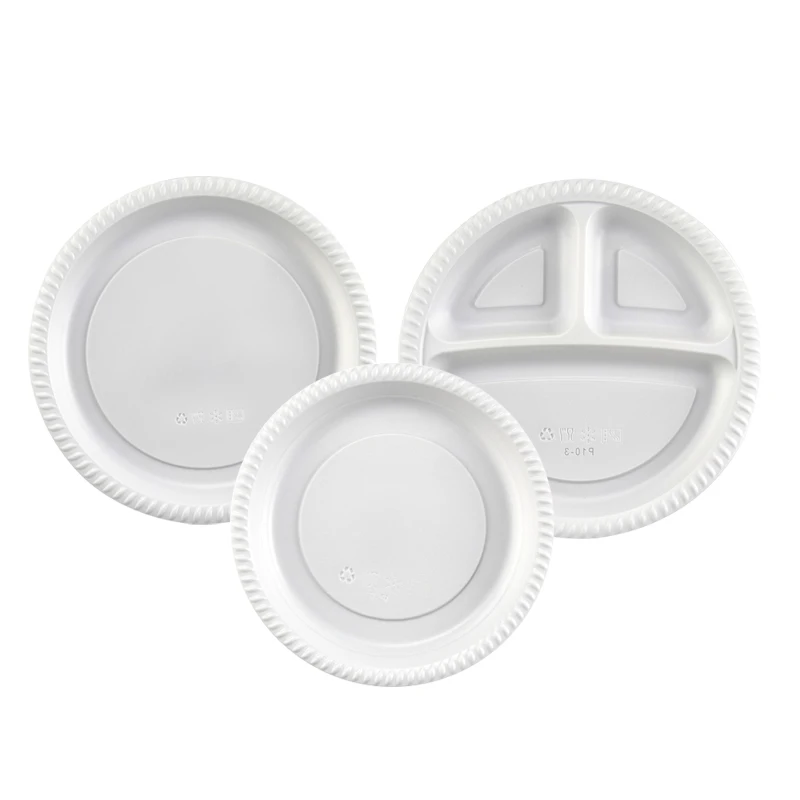Eco-friendly Disposable 9 inch-3 mineral filled PP with 1 compartments microwaveable safe round plate white color