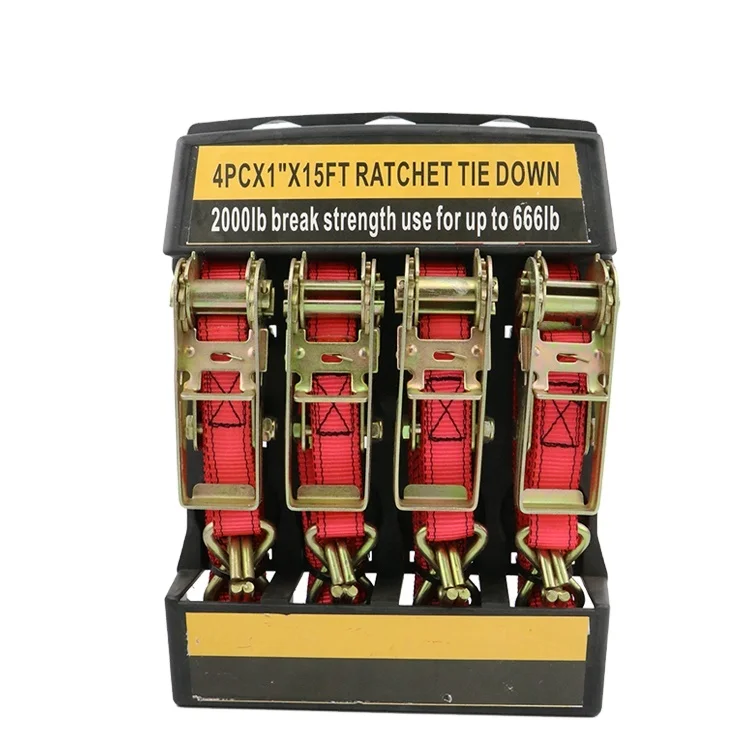 Набор мотоциклетных ремней с трещоткой, 1 дюйм, 4 шт., с S-образными крючками с резиновым покрытием