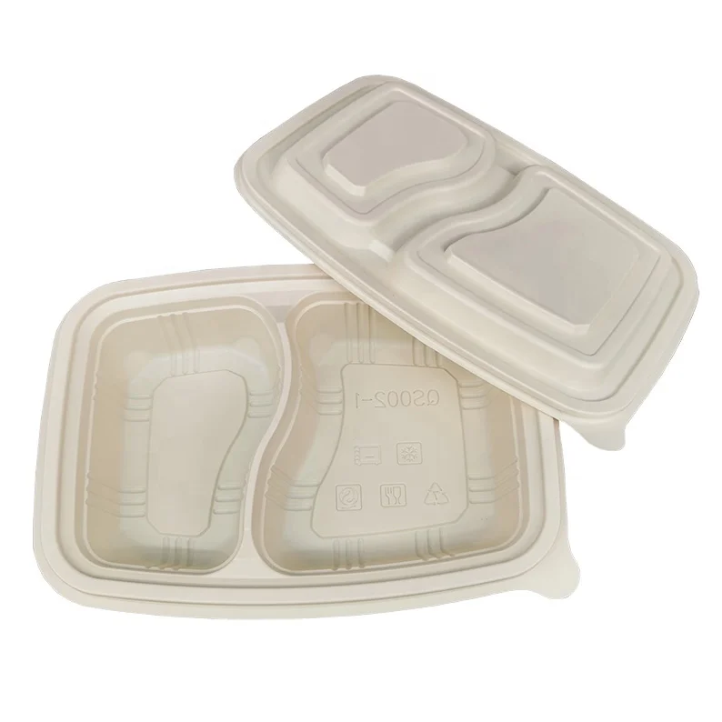 Biodegradable Packaging for food Disposable Bento box with divider 2 compartments corn starch food packing with lid