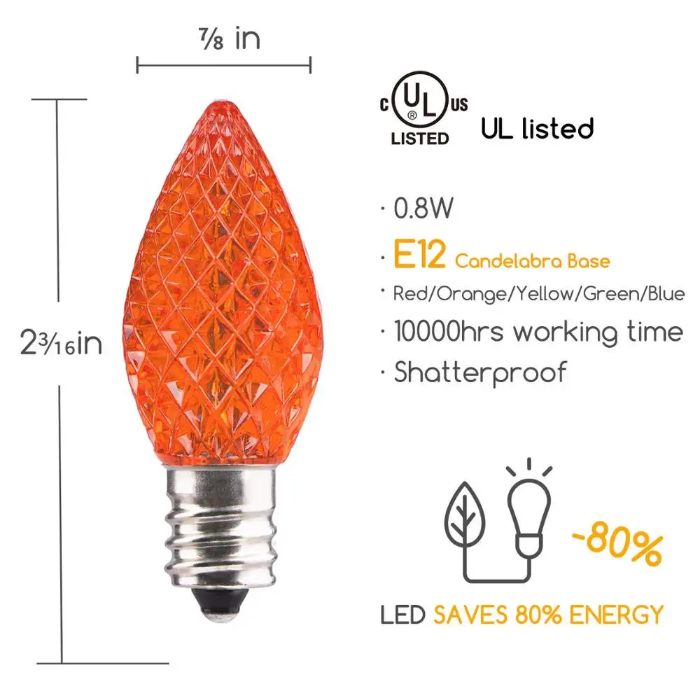 UL 25 Pack C7 LED Bulb for Christmas String Light, E12 Candelabra Base, Commercial Grade Dimmable Cool White