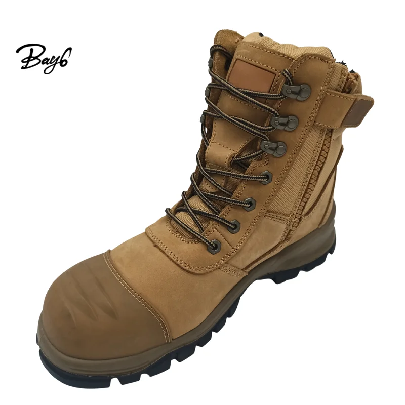 New Style Genuine Leather Zipper Steel Toe Industrial Work Safety Boots Shoes For Men