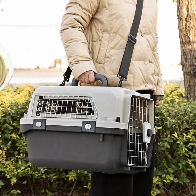 Multi Size Durable Travel Pet Carrier Outdoor Portable Airline Pet Cage Plastic Kennel Wheel Pet Cage Carrier With trolley