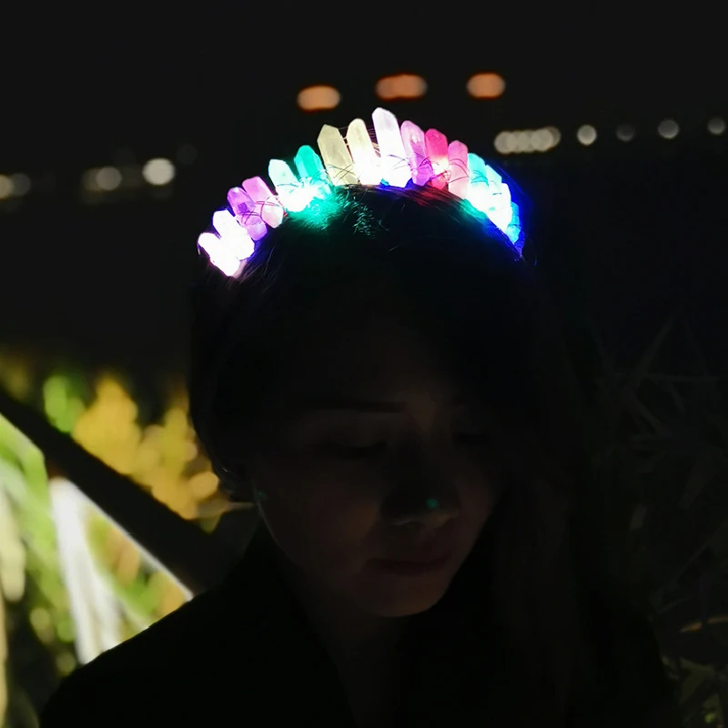 2022 LED luminescent natural crystal hair hoop pure hand web celebrity artifact hair hoop hair accessories custom for rave gears