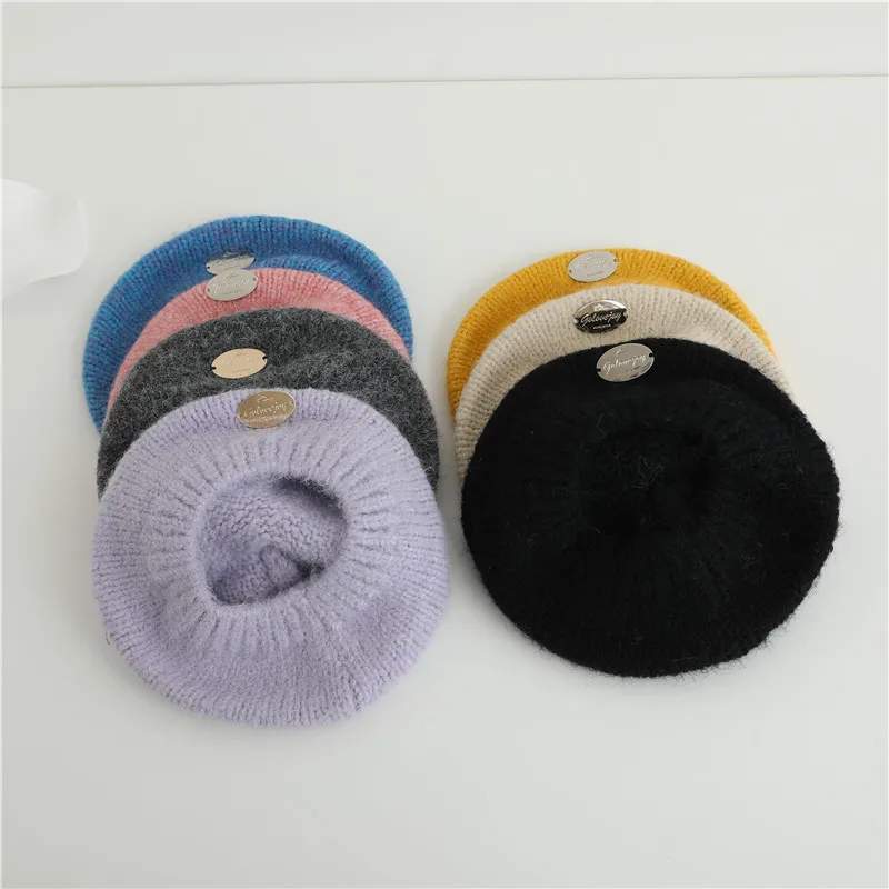 2024 High quantity Baby Knitted beret Autumn Winter  cute retro New Born Warm ear protection kids  Hats custom logo washlable