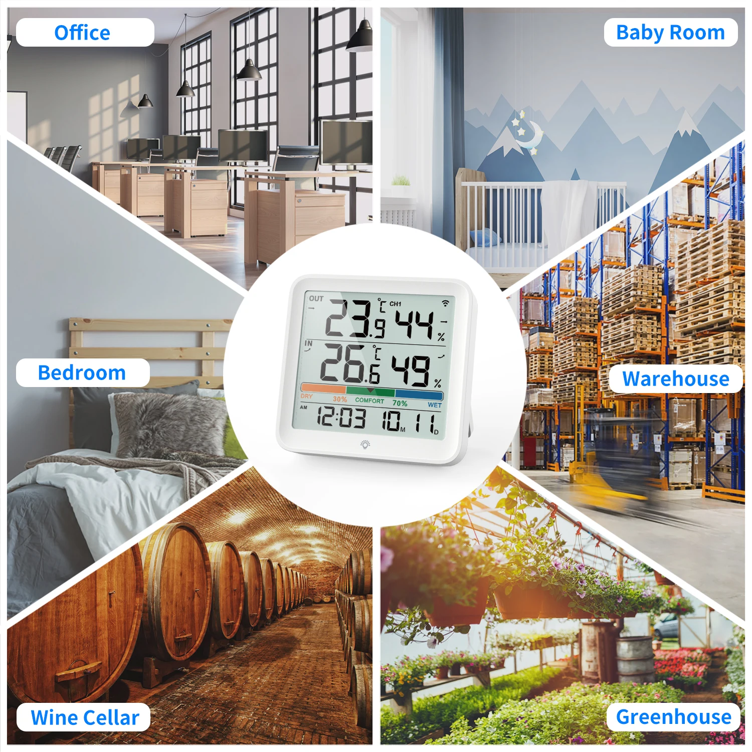 Babyroom Thermometer Humidity Meter LCD Display Digital Thermometer Hygrometer High Sensitive Fast Read Waterproof for outdoor