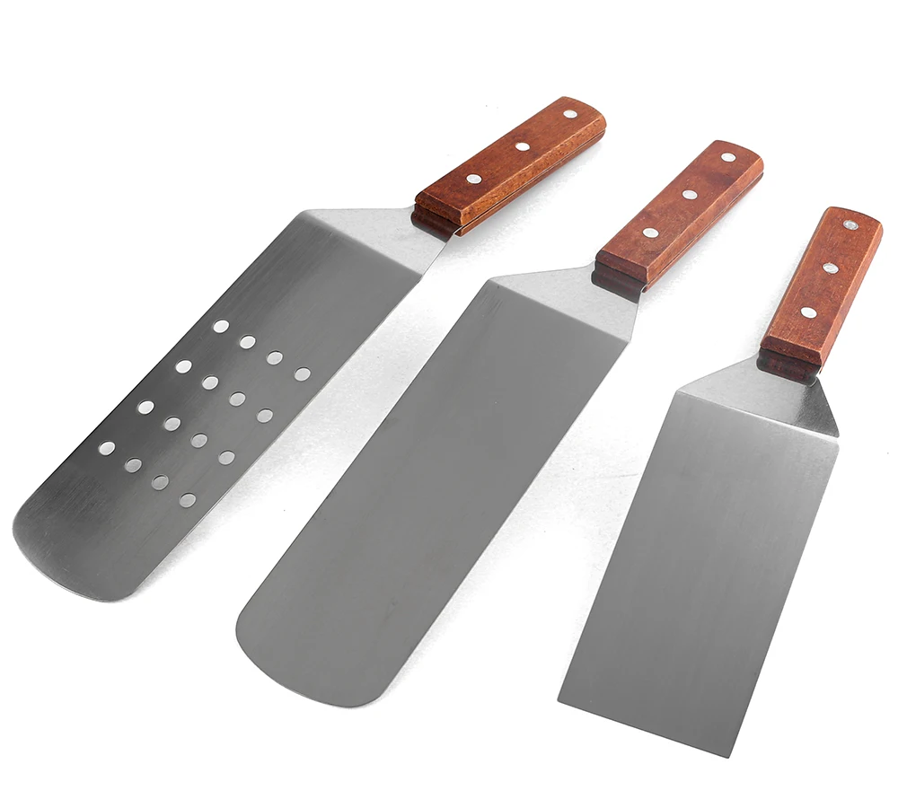 Кухонная антипригарная лопатка из нержавеющей стали Teppanyaki для приготовления пищи деревянные ручки пирога пиццы жарки