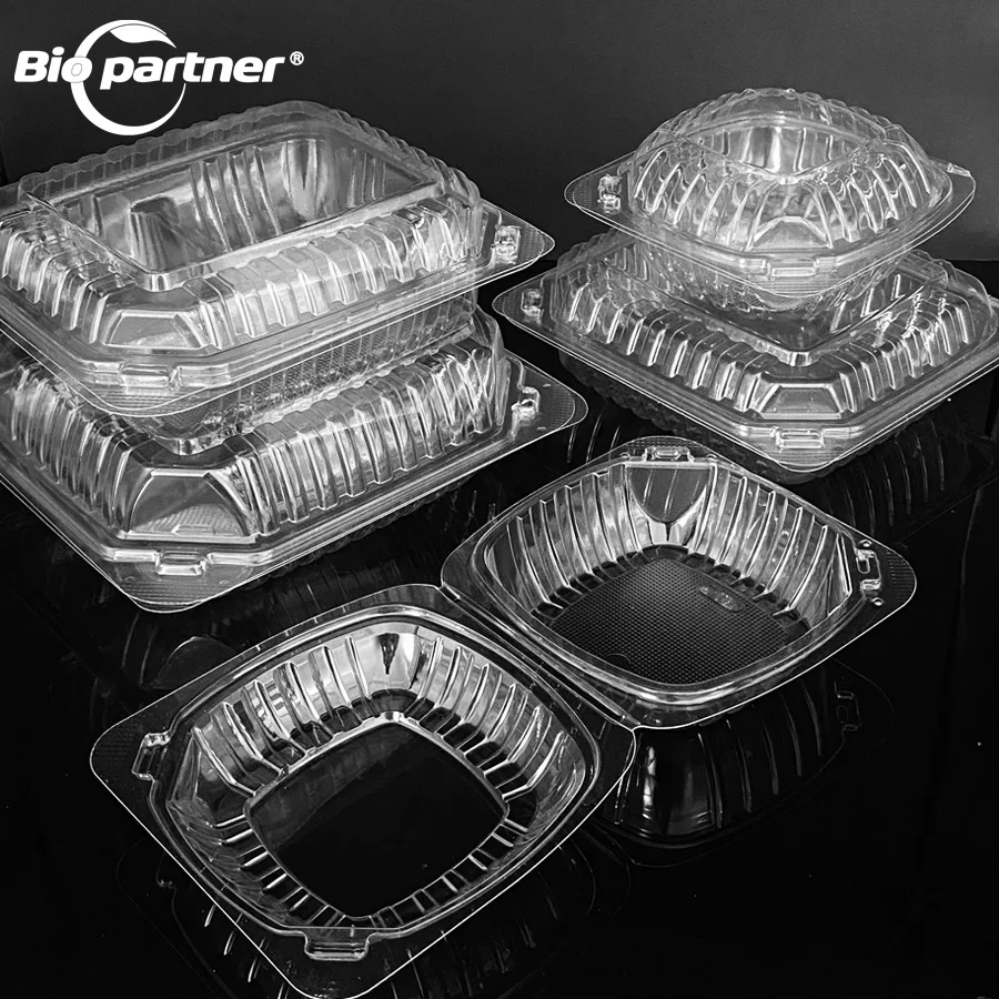 Wholesale disposable plastic packaging clear blister box 3 compartment BOPS clamshell food container