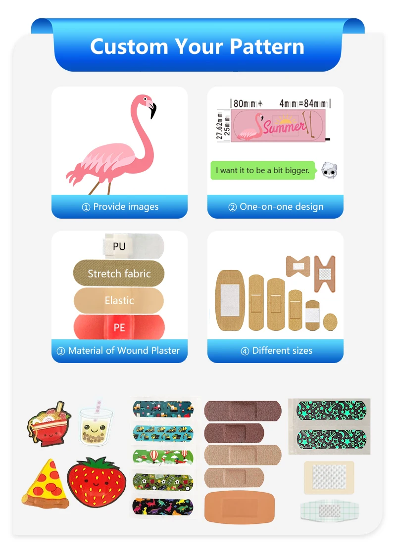 Custom Portable Flex Blue Bandaid in Biodegradable PE Material Fashion Plastic Box Band Aid