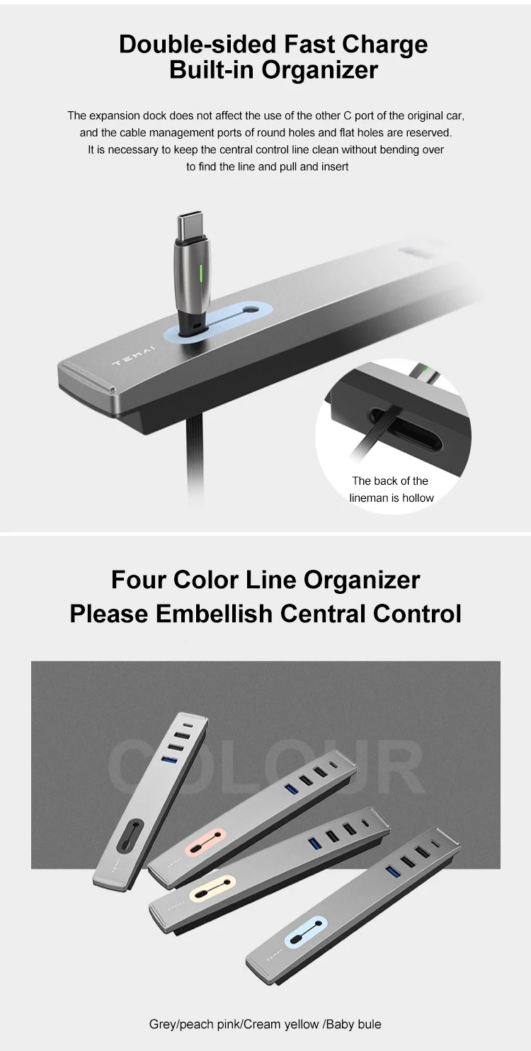 4 в 1 USB 3 0 C концентратор 24 Вт Быстрая зарядка Выдвижная док-станция для Tesla Model Y центральная консоль usb-c