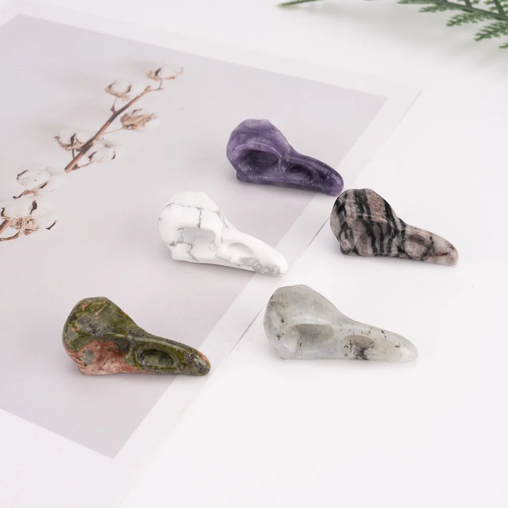 BZ JADE TIFA Factory Wholesale Luxury Crystal Crow Skulls Bird Statue Small Polished Gems Carving for Decor & Gift Model Mascot