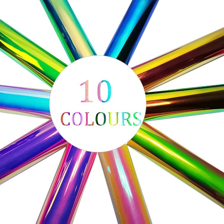 Shunaimei Rainbow Metallic HTV Bling Chameleon Transfer Film Iridescent Holographic Glitter Opal Iron on Heat Transfer Vinyl