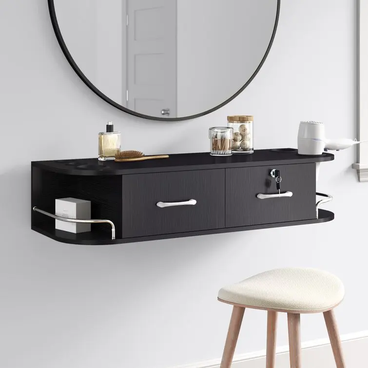 Novelty Design 2 Drawer 2 Side Cabinet Lockable Storage Cabinet Table Top Has Two Built-In Brackets Wood Wall Mount Salon Equipm