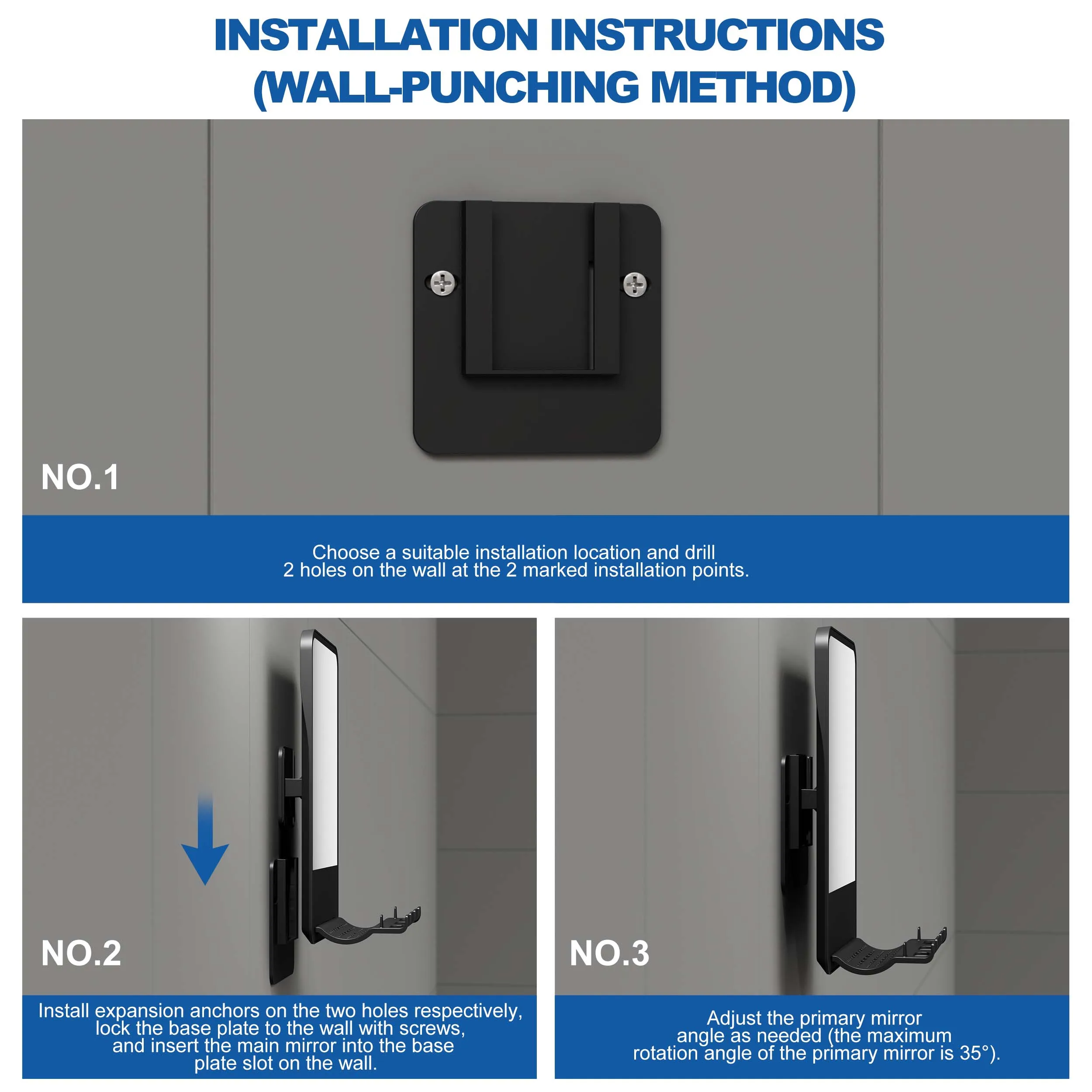 Upgraded Bathroom No-Drilling Razor Holder Adjustable Custom Logo Wall Mounted Anti Fog Makeup For Shaving Fogless Shower Mirror