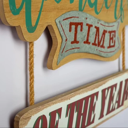 Wood Wall Sign Decor Hanging Density Board Christmas Braided Rope Wall Hanging Christmas Sign Wall Plaque Decoration