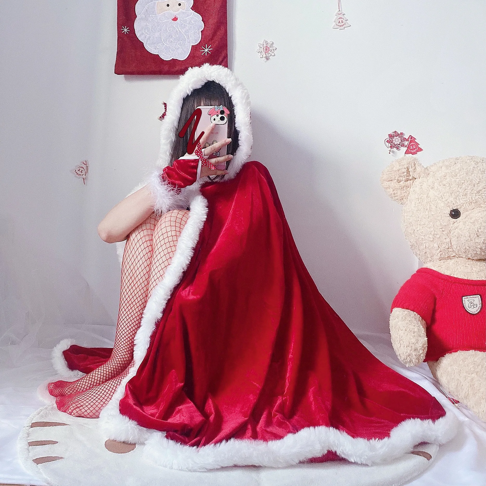 Christmas Theme Cute Red Cloak Christmas Bar Queen Stage Shawl Christmas Clothes Cloak