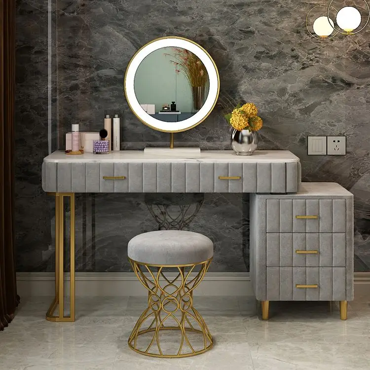 Nordic Simple Light luxury Bedroom Furniture Dressing Table Set Girl Makeup Table with LED Mirror Cabinet dressers for girls