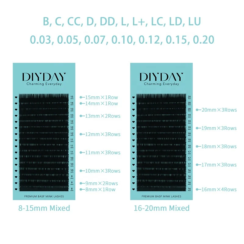 DIYDAY Individual Classic Lashes Premium PBT B C CC D DD Curl Private Label Mink False Eyelash Extensions