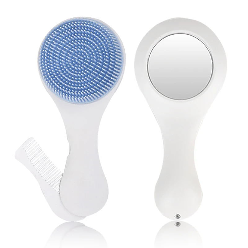 Baby Hair Brush and Comb Set Silicone Baby Brush and Comb Set with Mirror 3 in 1 Super Soft Infant Grooming Kit