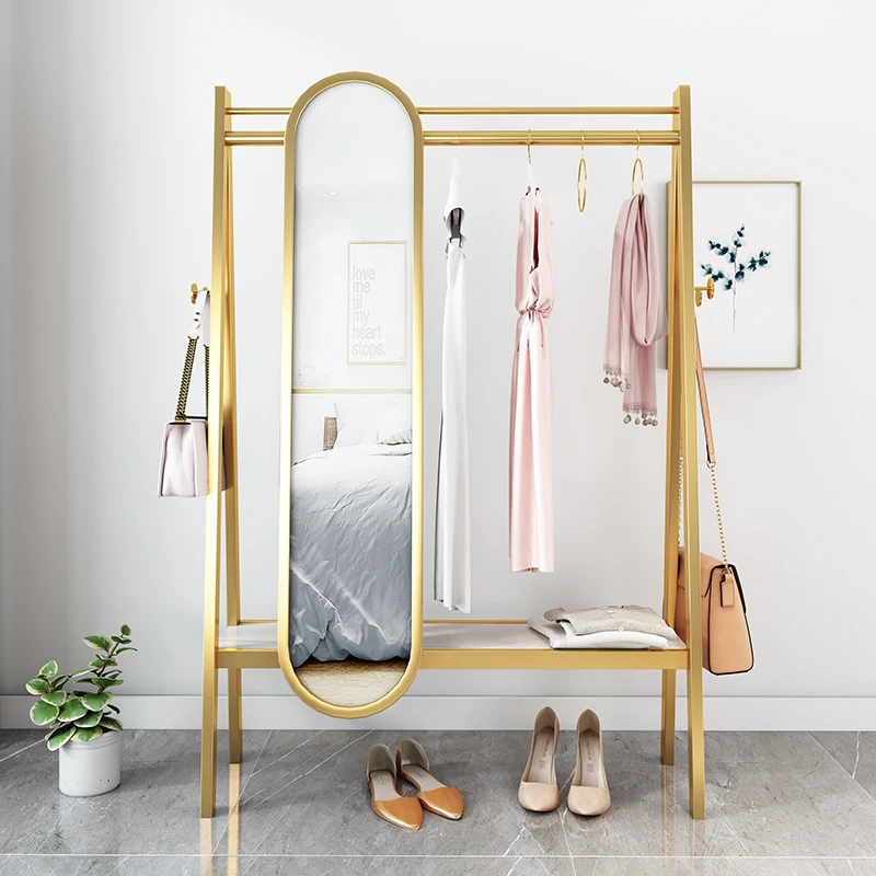Integrated marble floor bedroom full body mirror coat hat rack simple modern clothing rack