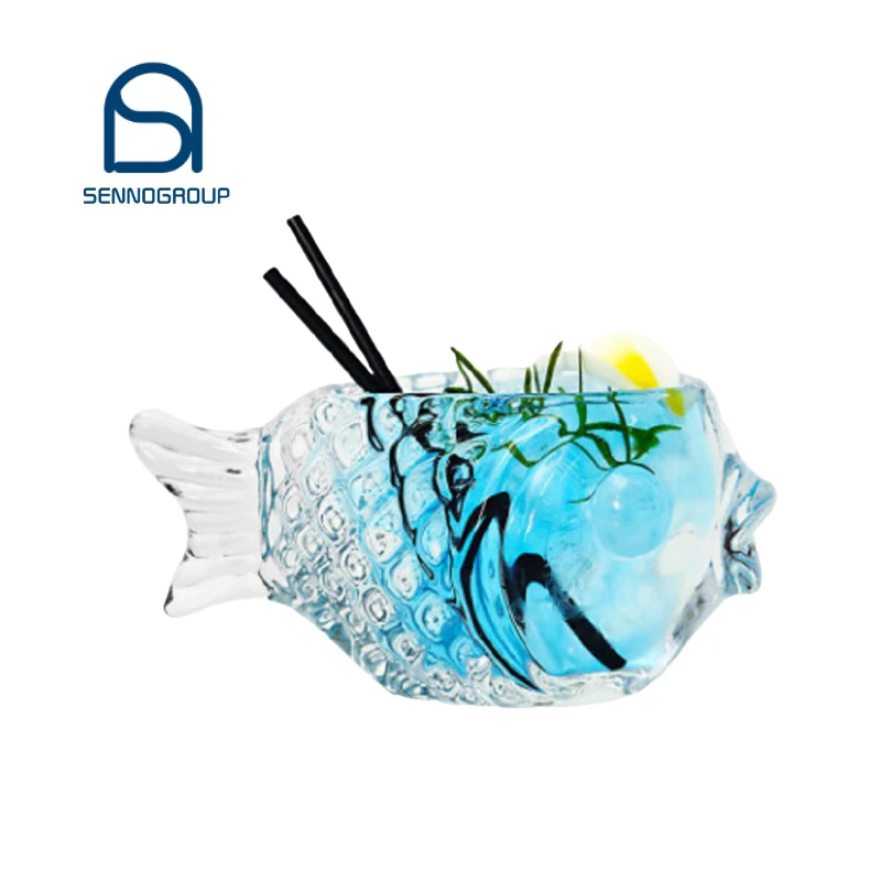 Creative Cocktail Glasses 3D Transparent Fish Shape Bar Cocktail Glass Party Thick Heavy Lovely Wine Glasses Smoothies Bowl Cup