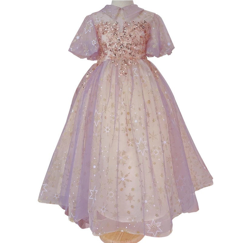 Хорошее качество, летняя расшитая блестками длинная юбка с коротким рукавом, Тюлевое платье принцессы, детская одежда для девочек 10-14 лет