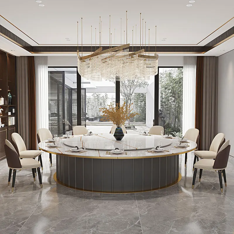 Customized European-Style Round Table Solid Wood Carving Luxury Villa Dining Room Furniture