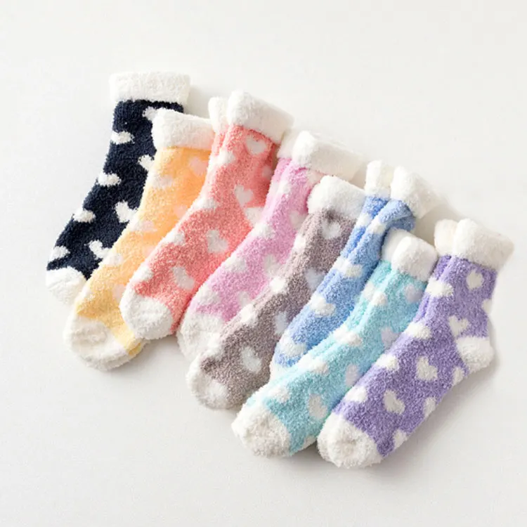 Custom Warm Fluffy Fuzzy Socks Dots Fuzzy Microfiber Socks For Woman Wholesale