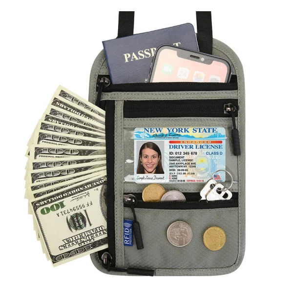 RFID Water-repellent Cash Holder For Travel Custom ID Card Cover Neck Wallet Fashionable Hanging Passport Bag