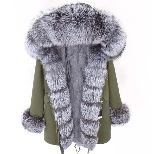 Maomaokong real fur long coat Oversize Hooded Long parka