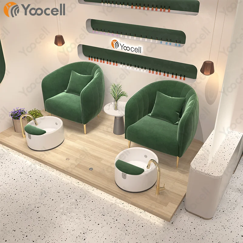
 Новое поступление, набор мебели для спа-салона Yoocell из зеленой бархатной ткани, массажное кресло со светодиодной подсветкой для ног  