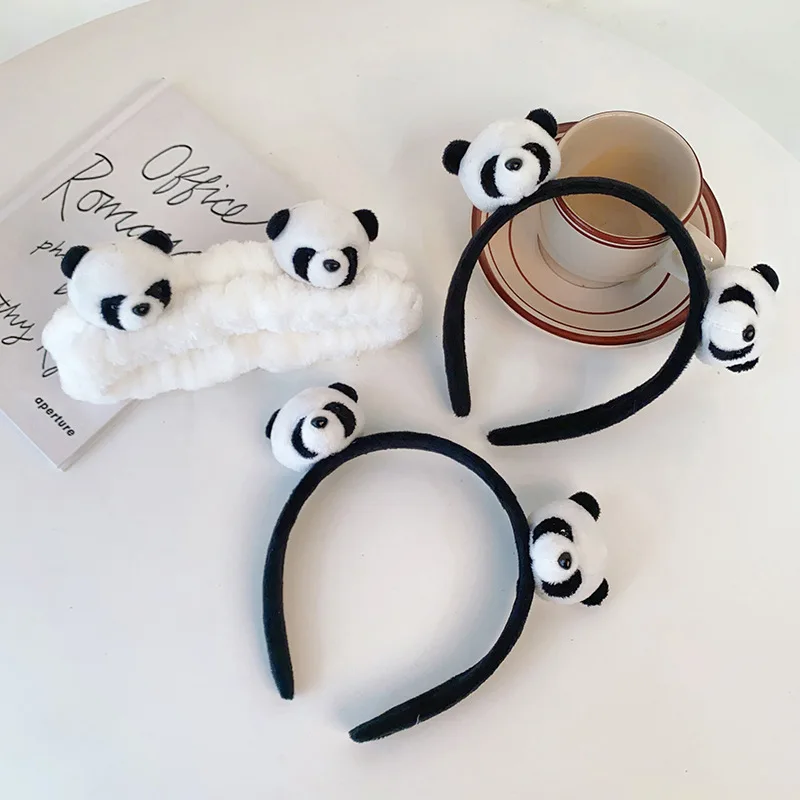 Jiamu New Design Cute Panda Head Hair Band 3D Cartoon Panda Children And Women Headband For Washing Face Makeup Hair Ornaments