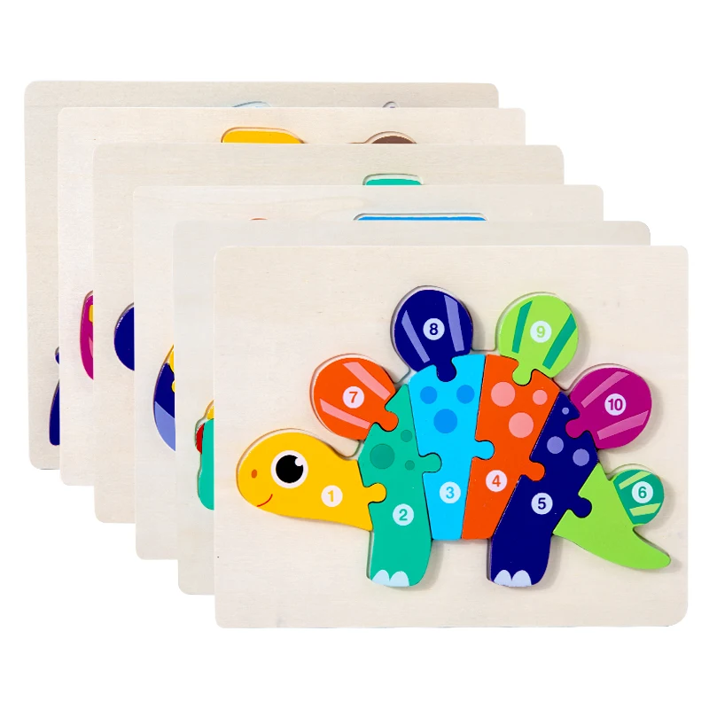 Wooden Popular 3D Cartoon Kids Animal Puzzle Board Game Dinosaur Baby Educational Toys Jigsaw Puzzles