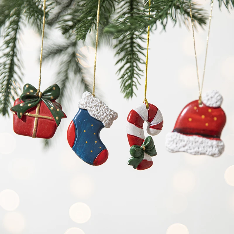 Christmas Tree Decoration Supplies Novelty Patterned Hanging Painted Christmas stocking Candy Pendant Christmas Tree Ornament