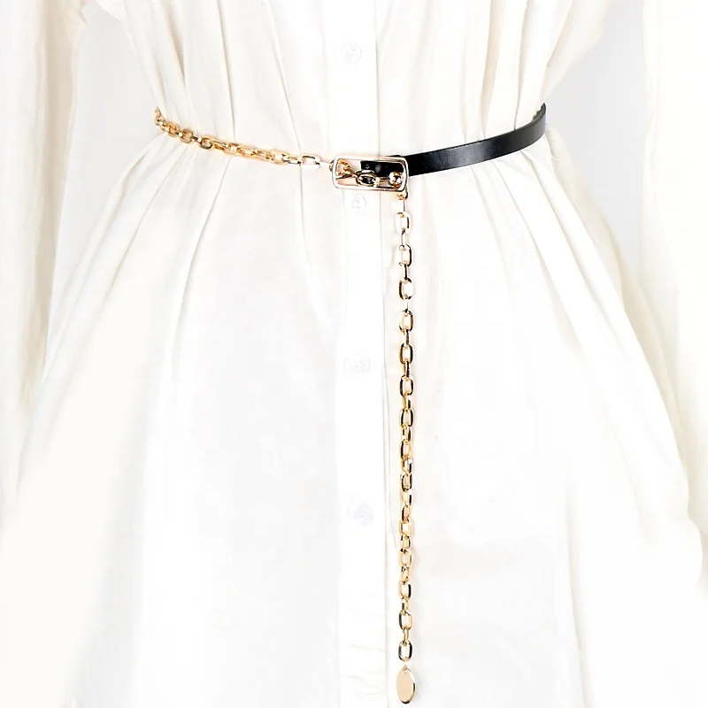 Fashion decorative belt double spelling PU alloy ladies metal waist chain