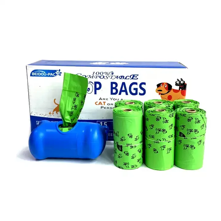 Custom Label Compostable and Biodegradable Dog Poop Disposal Bag Degradable Cornstarch Poo Pop Bag for Pet Waste Collection