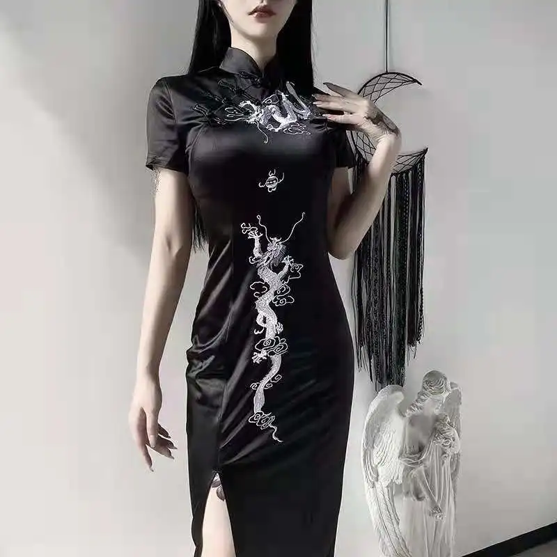 Chinese Traditional Dress Women Silk  Cheongsam Long Dripping Qipao