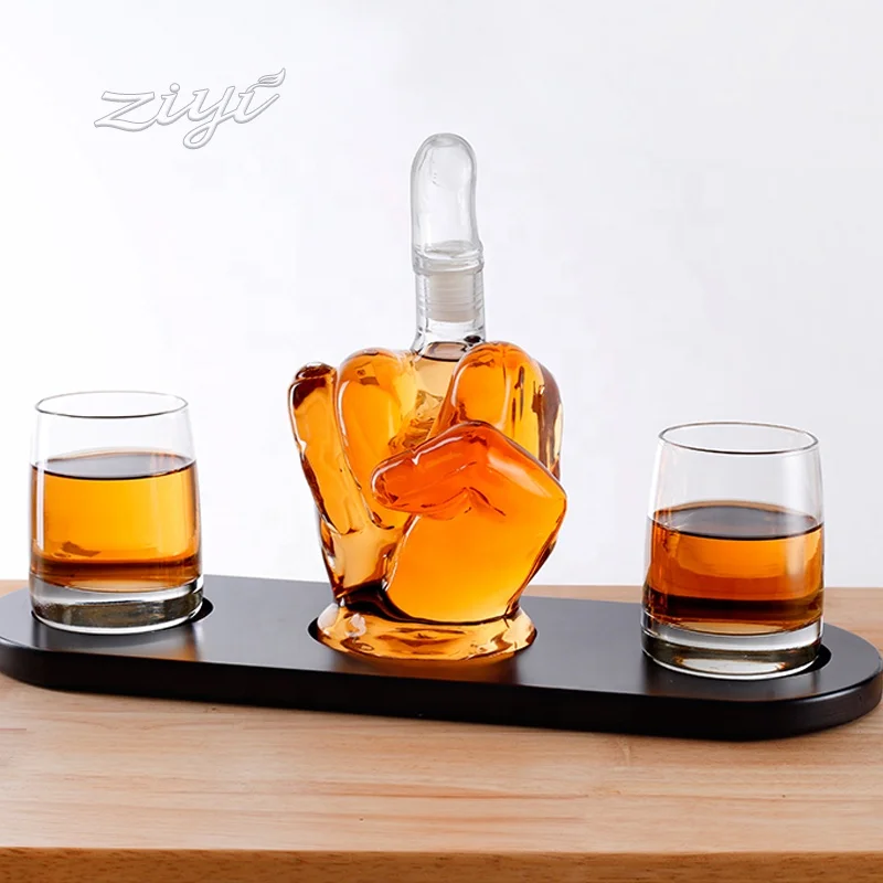 1000ml  Middle Finger Decanter Set High borosilicate Glass Wine Bottle Set  Whiskey Glass Decanter Set custom Logo