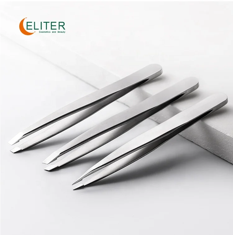 ELITER Wholesale Stainless Steel Tweezers Stainless Steel Eyebrow Tweezers Ingrown Hair Tweezers  Hand-filed Tips Hair Removal