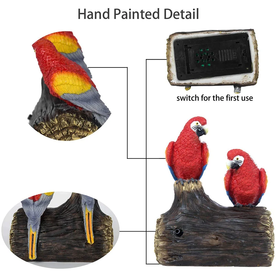 Garden Statues Red Sensor Parrots Decorative Resin Liberty Singing and Chirping Birds for Patio Lawn Yard Home Garden in Office
