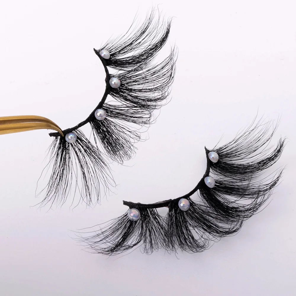 New Arrival Diamond Faux Mink Eyelashes 3D natural false Lashes fluffy Colorful Full Strip Lashes with Diamonds Wholesale Vend 1