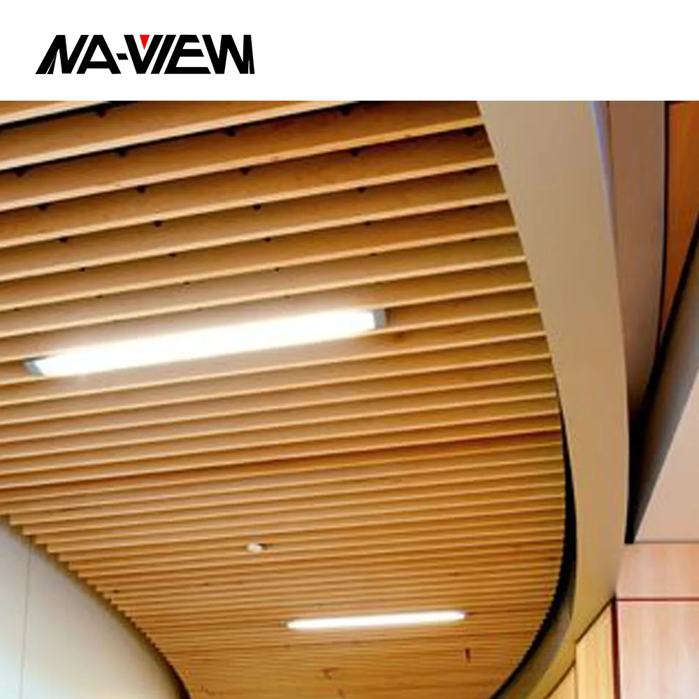 Wooden Grain Aluminum U Shape Stretch Baffle Ceiling Aluminium Suspended Strip Ceiling For Hotel
