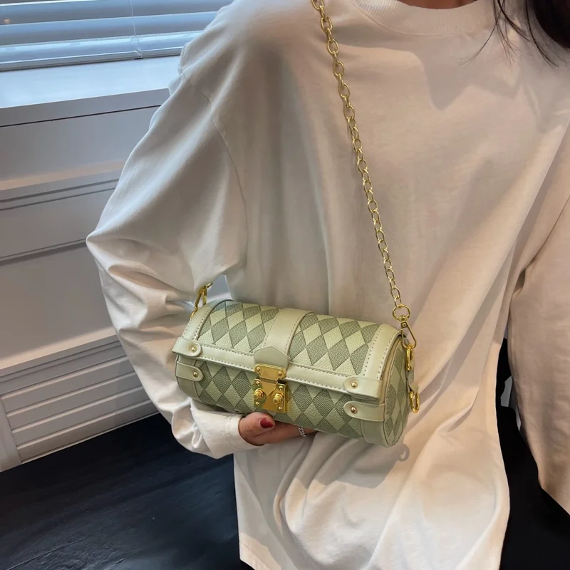 Drop shipping 2022 Plaid PU Bags small Jelly Cross Chain Shoulder Purse and Handbag for women handbags round clutch bag