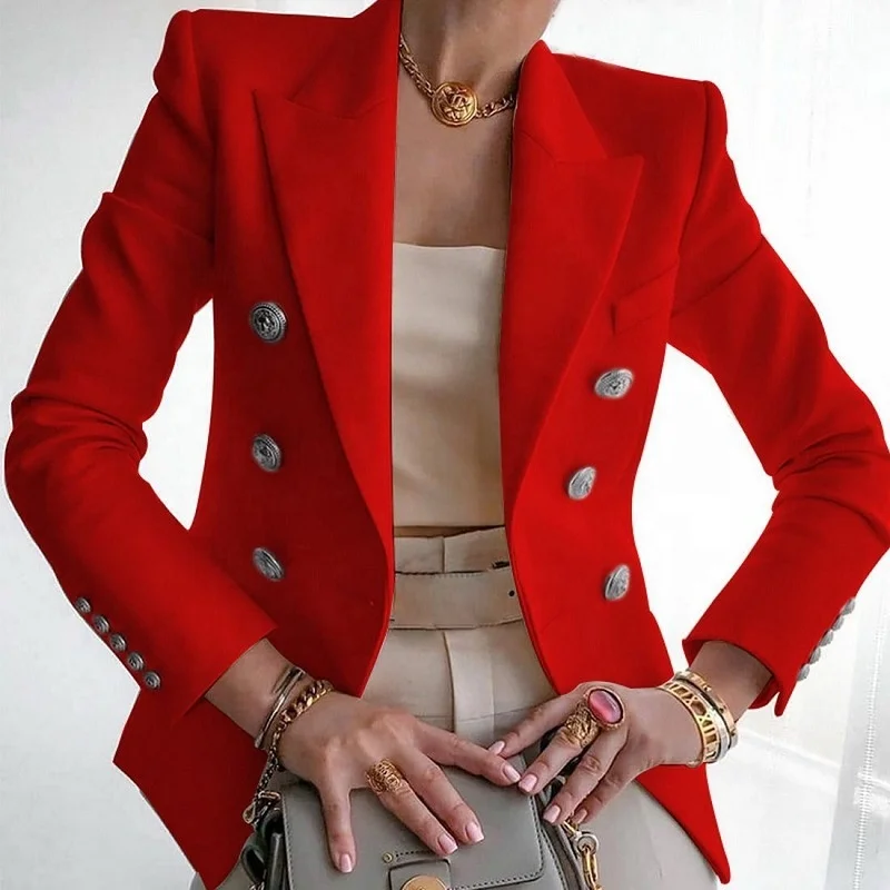 High Quality Solid Color business plus size 3XL ladies blazers formal suit double breasted wholesale women blazers