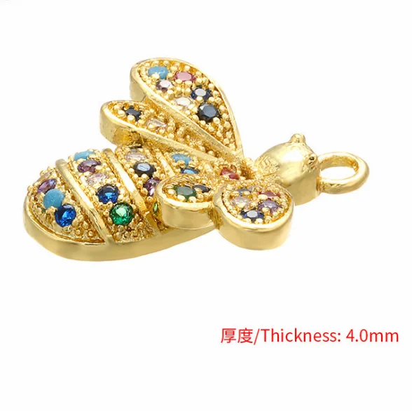Luxury Bling Rainbow Micro Pave CZ Cubic Zirconia Animal Bee Charms Pendant Colorful Crystal Bee Pendant For Necklace Jewelry