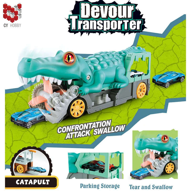 Kids Dinosaur Shark Crocodile Devour Car Toys With Metal Car Toys With Car Storage
