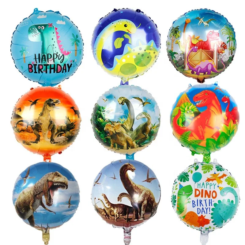 new arrival 18 inches round red green cartoon dinosaur foil helium balloons for happy birthday party decoration